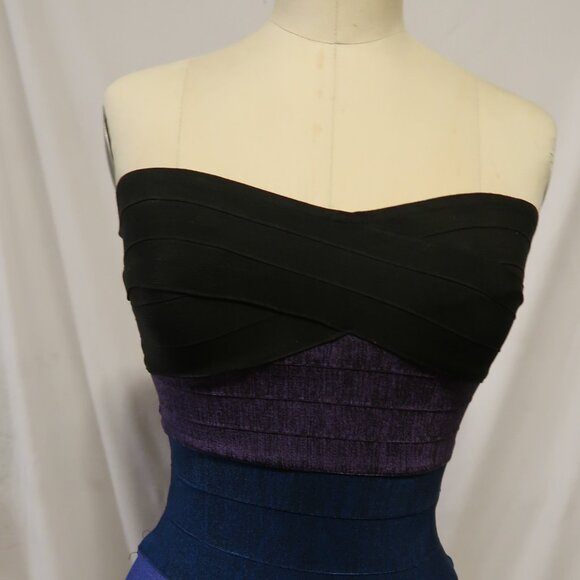 Strapless Colorblock Bandage Dress - Picture 1 of 7